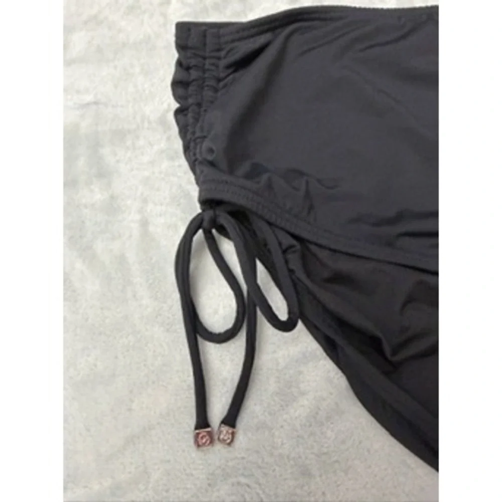 NWT Michael Kors Bikini Bottoms Womens Black High Waist Side Tie Ruched 18W $68